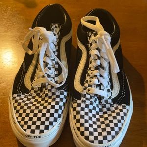 Black and white Checkered off the wall vans